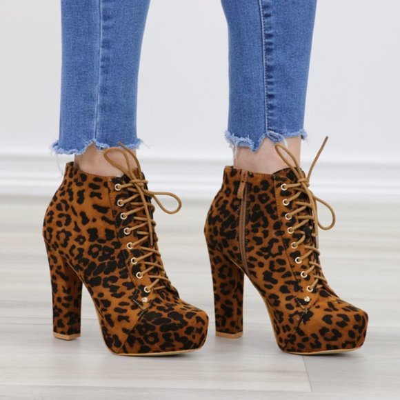 Leopard Print Suede Heeled Ankle Booties - Picture 4 of 11